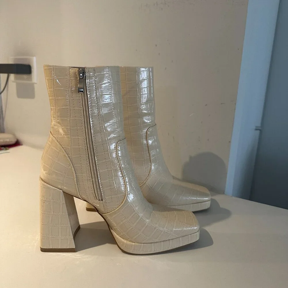 Princess Polly Jamie croc platform boots cream - Picture 2 of 6